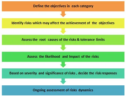 Clinical trial risk management flowchart: steps from defining objectives to ongoing assessment of risk dynamics.