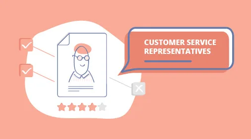 Customer service evaluation flowchart with representative profile and rating system.