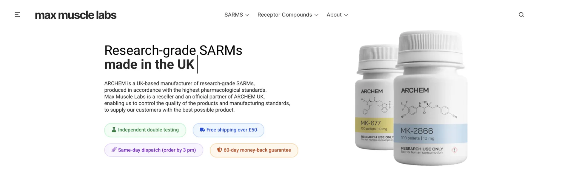 Research-grade UK SARMs, MK-677, MK-2866; over 99% purity, tested twice, free shipping over £50.