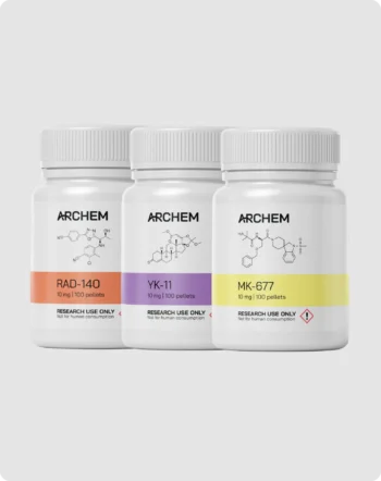 MK-2866 and S-4 research containers showing chemical structure and dosage information.