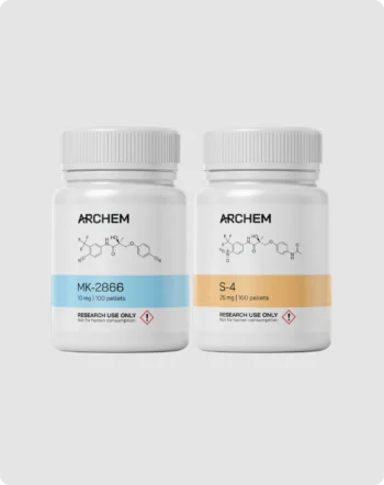 ARchem supplement containers, labeled RAD-140, YK-11, MK-677 for research, not human consumption.