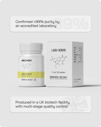 LGD-3303 product with >99% purity, confirmed by lab, produced in UK biotech facility under strict quality control.