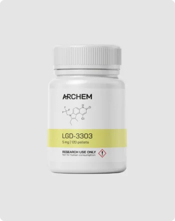 LGD-3303 research chemical container, 5 mg dosage, non-human consumption warning.