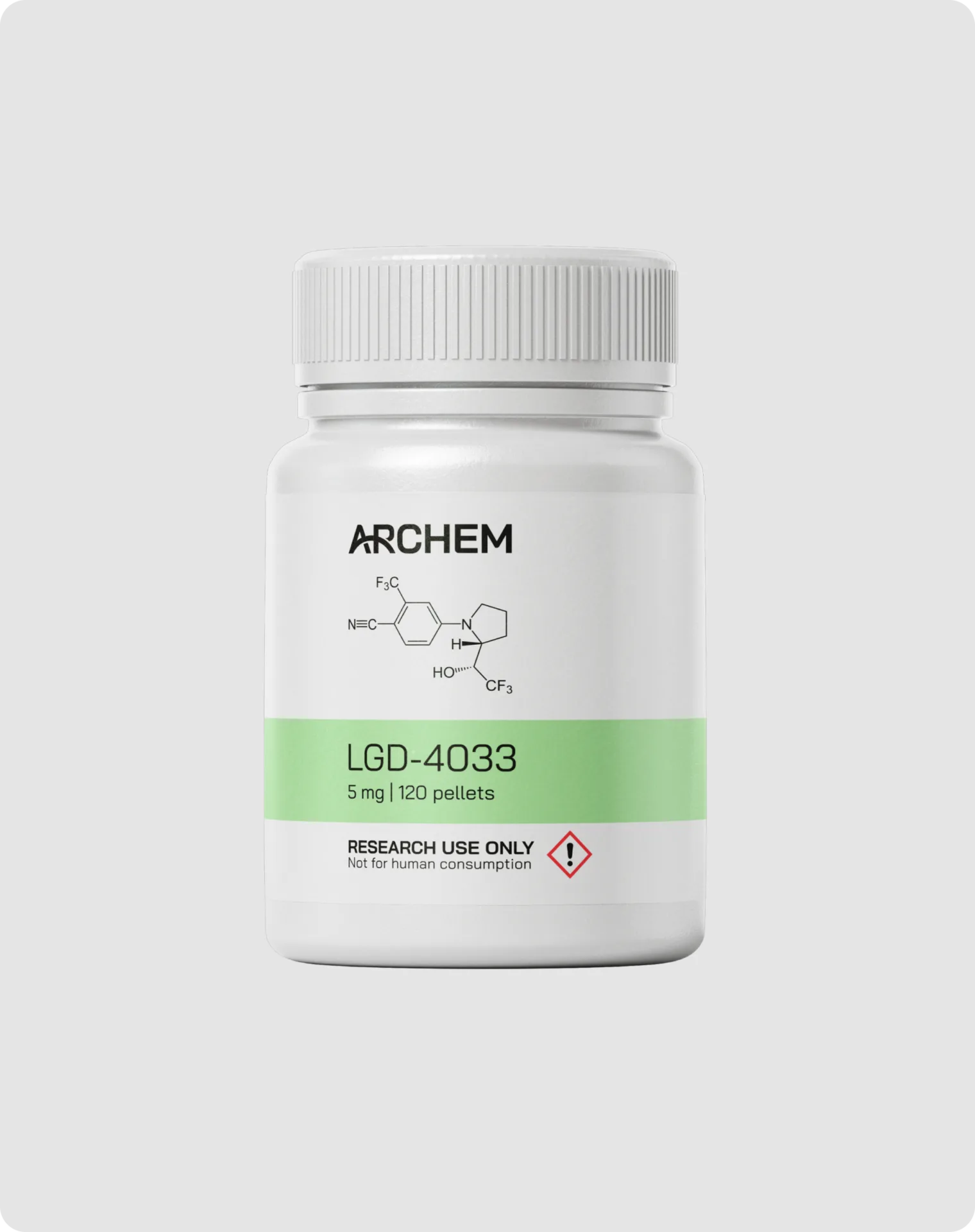 LGD-4033 chemical structure and dosage shown on research-use container.