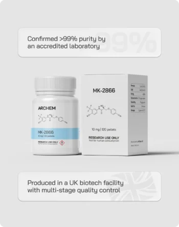 MK-2866 supplement bottle and box with >99% purity, UK biotech production, multi-stage quality control.