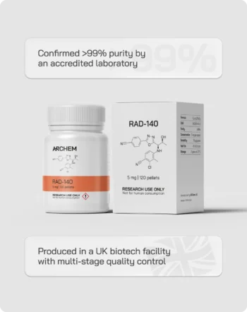 RAD-140 dosage and purity for research, verified >99% purity by a UK biotech facility with quality control.